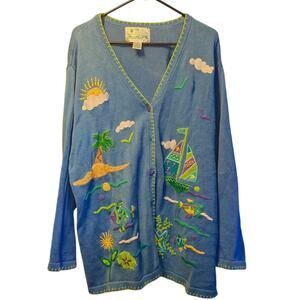 Vintage Quacker factory ocean fish cardigan size 2x missing button